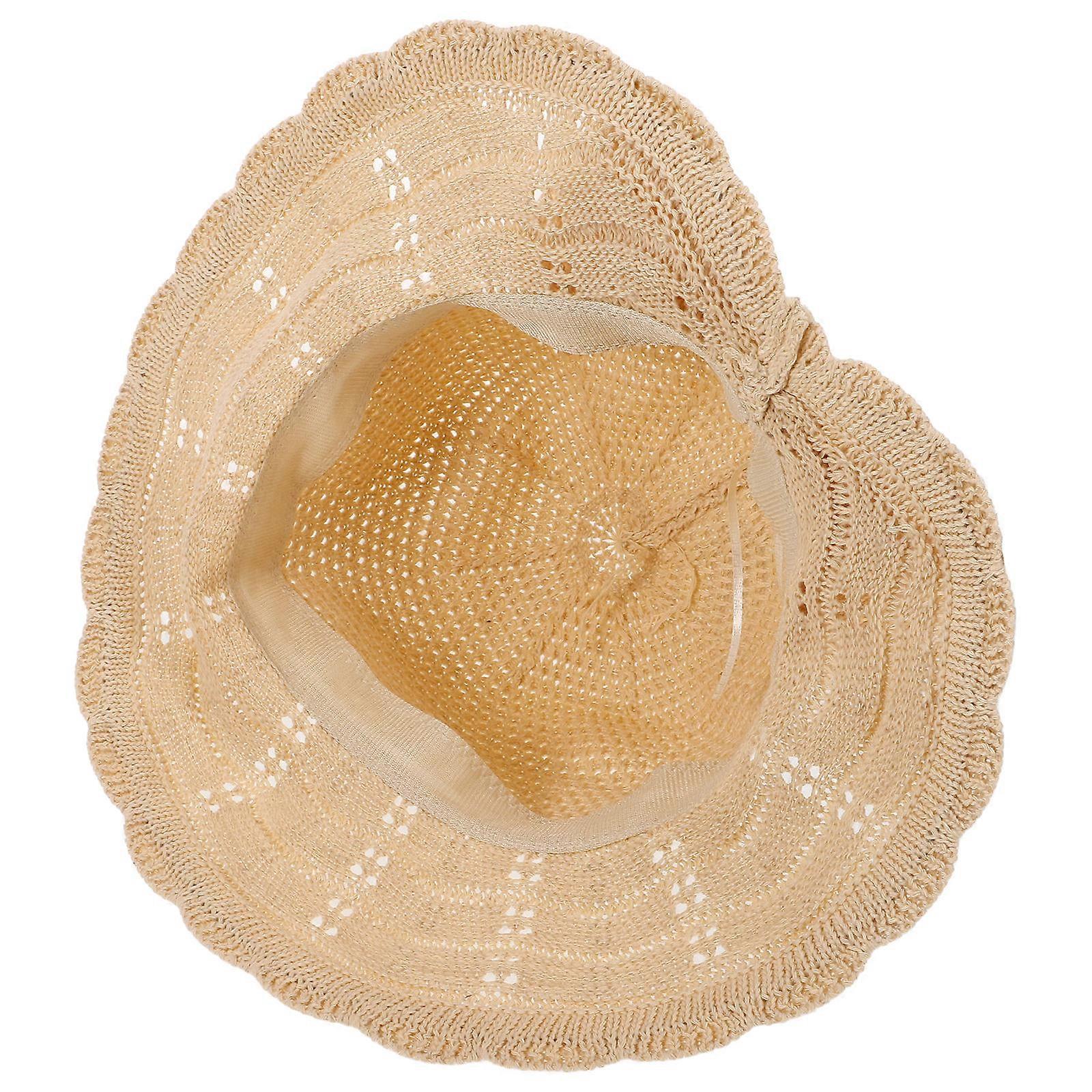 2Pcs Beige Knitted Hat for Sun Block Dome Shape Summer Wear