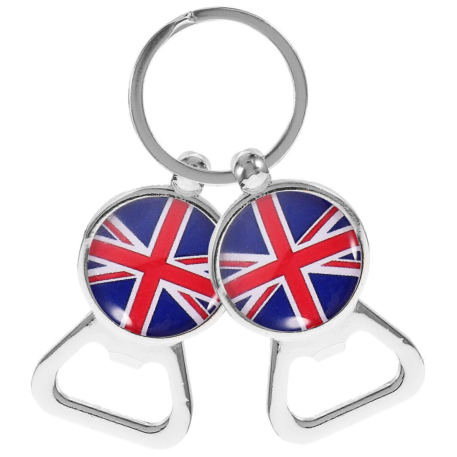 UK Flag Bottle Opener Keychain For Parties Bar Use 2Pcs Decorative Flag-shaped Design