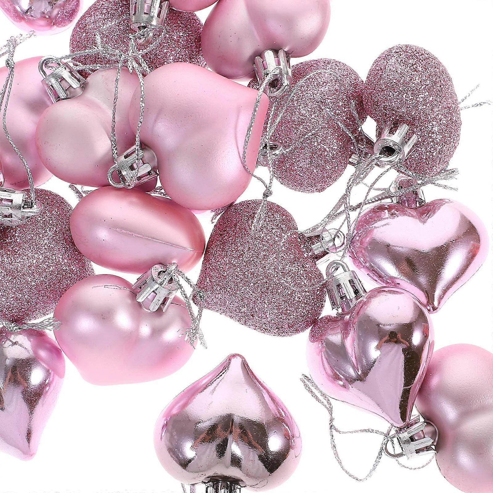 Valentine's Day Heart Shape Hanging Ornaments Pink Plastic for Hanging 24Pcs