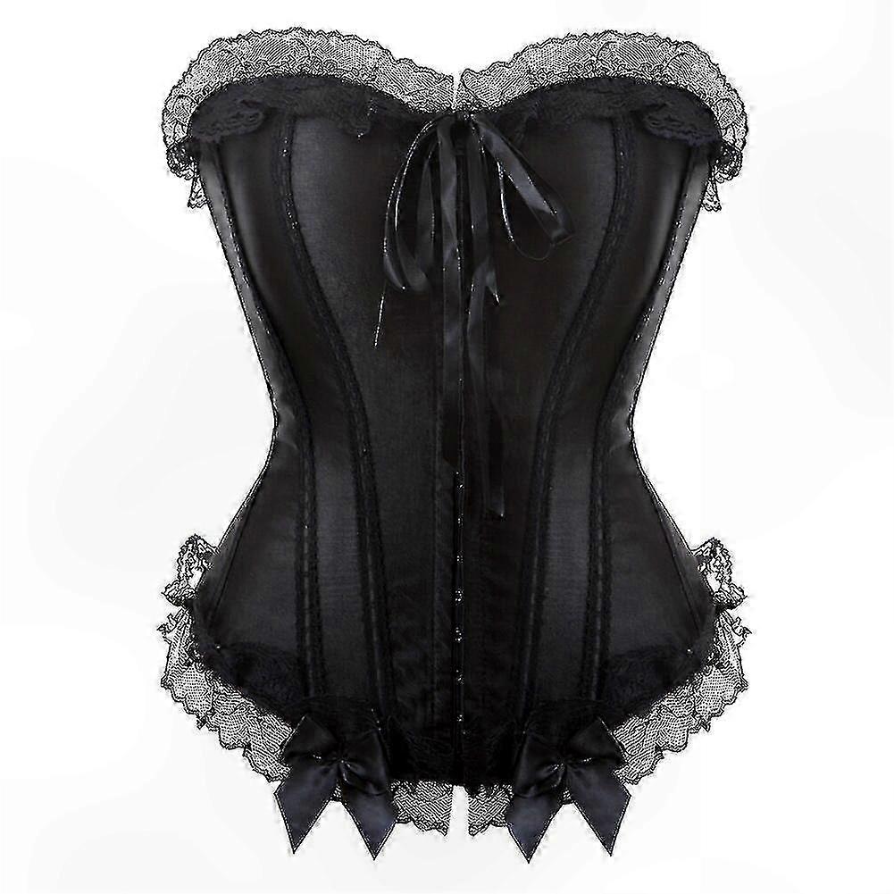 Plus Size Women's Satin Corset with Lace-Up and Bow Detail for Clubwear Shapewear