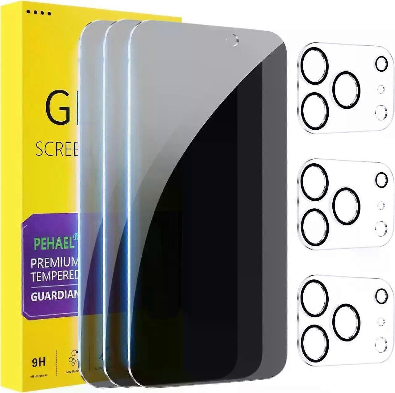 [3+3 Pack] for iPhone 17 Pro Privacy Screen Protector with Camera Lens Protector Full Coverage Anti-Spy Tempered Glass Film 9H Hardness Easy Installat