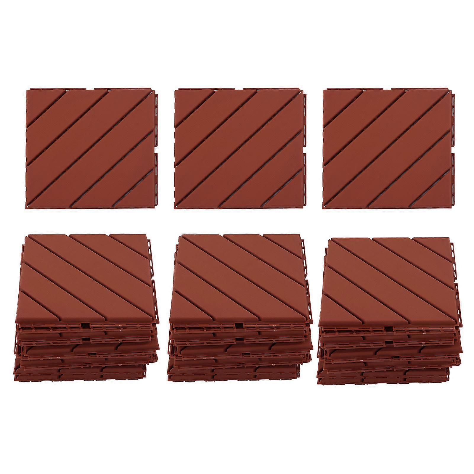 30 Pcs Brown Plastic Interlocking Deck Tiles 300x300x20mm Waterproof