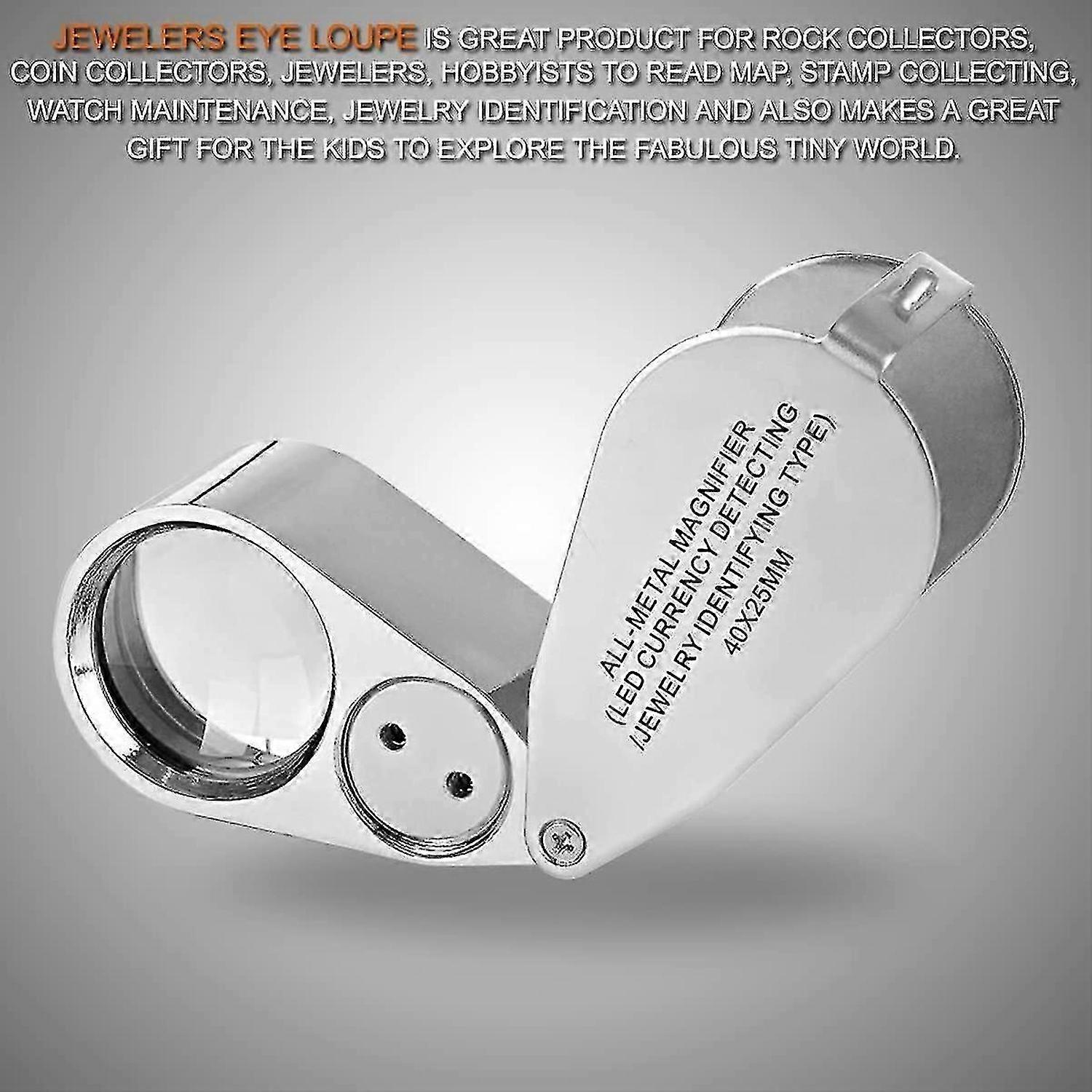 40x Jeweller Loupe Folding Magnifying Jewelry Eye Magnifier With Led Light Illuminated (led Currency Detecting/jewlers Identifying Type Lupe)