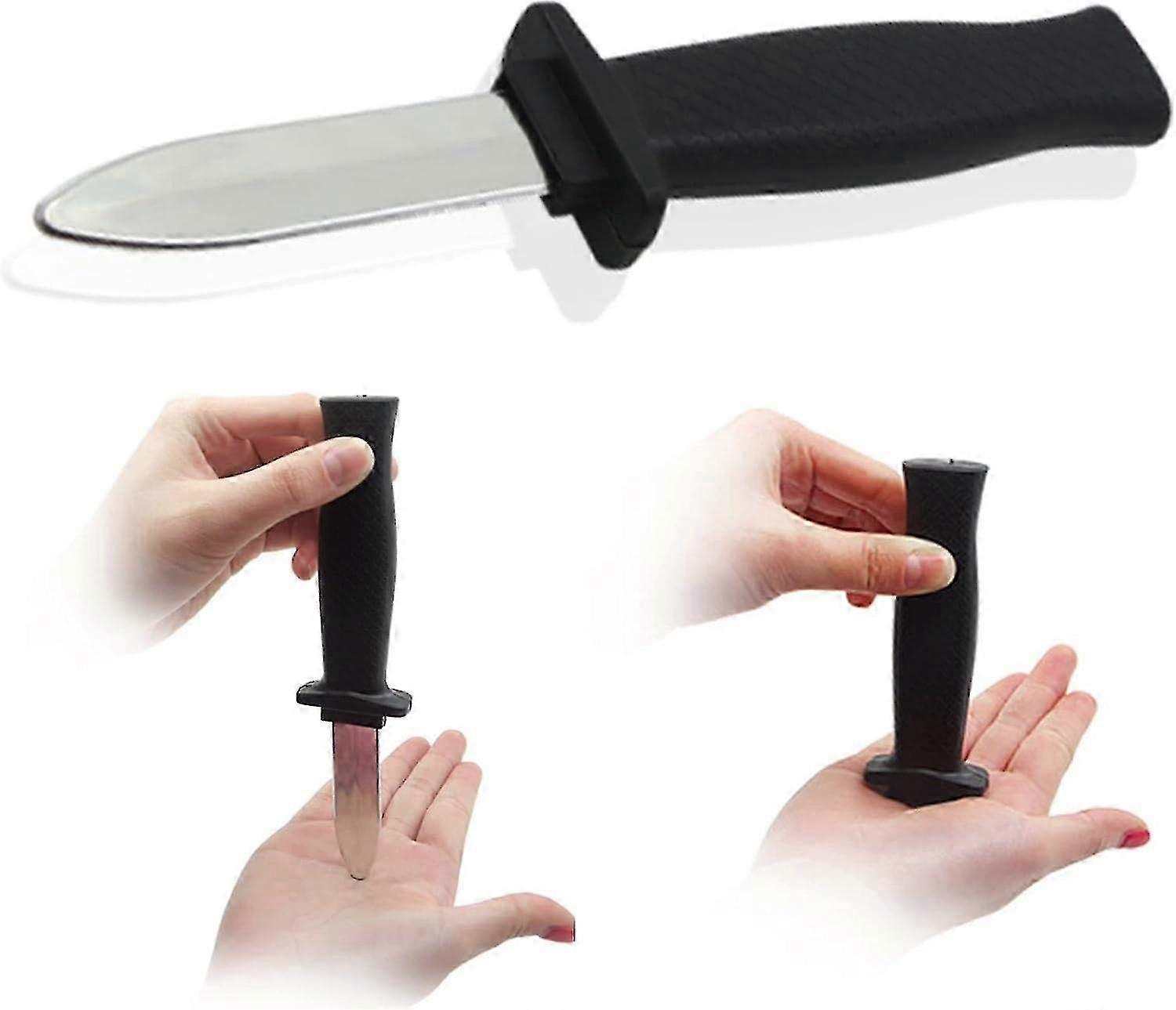 消える短剣ナイフ、プラスチックブレードのおもちゃ、格納式、エイプリルフール、ハロウィーンのいたずら、黒