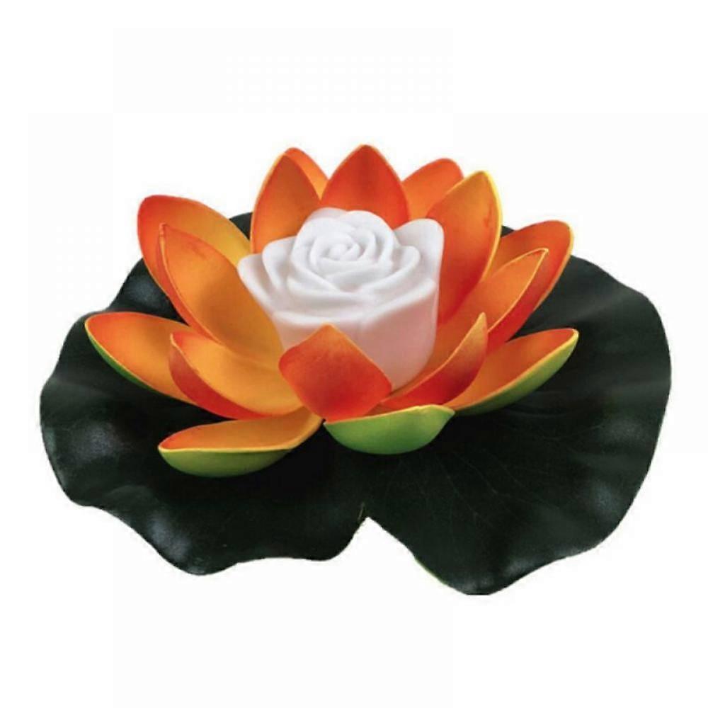 Artificial Floating Foam Lotus Flower with Water Lily Pad,Perfect for Home Garden Pond Decoration Wishing Light,Orange