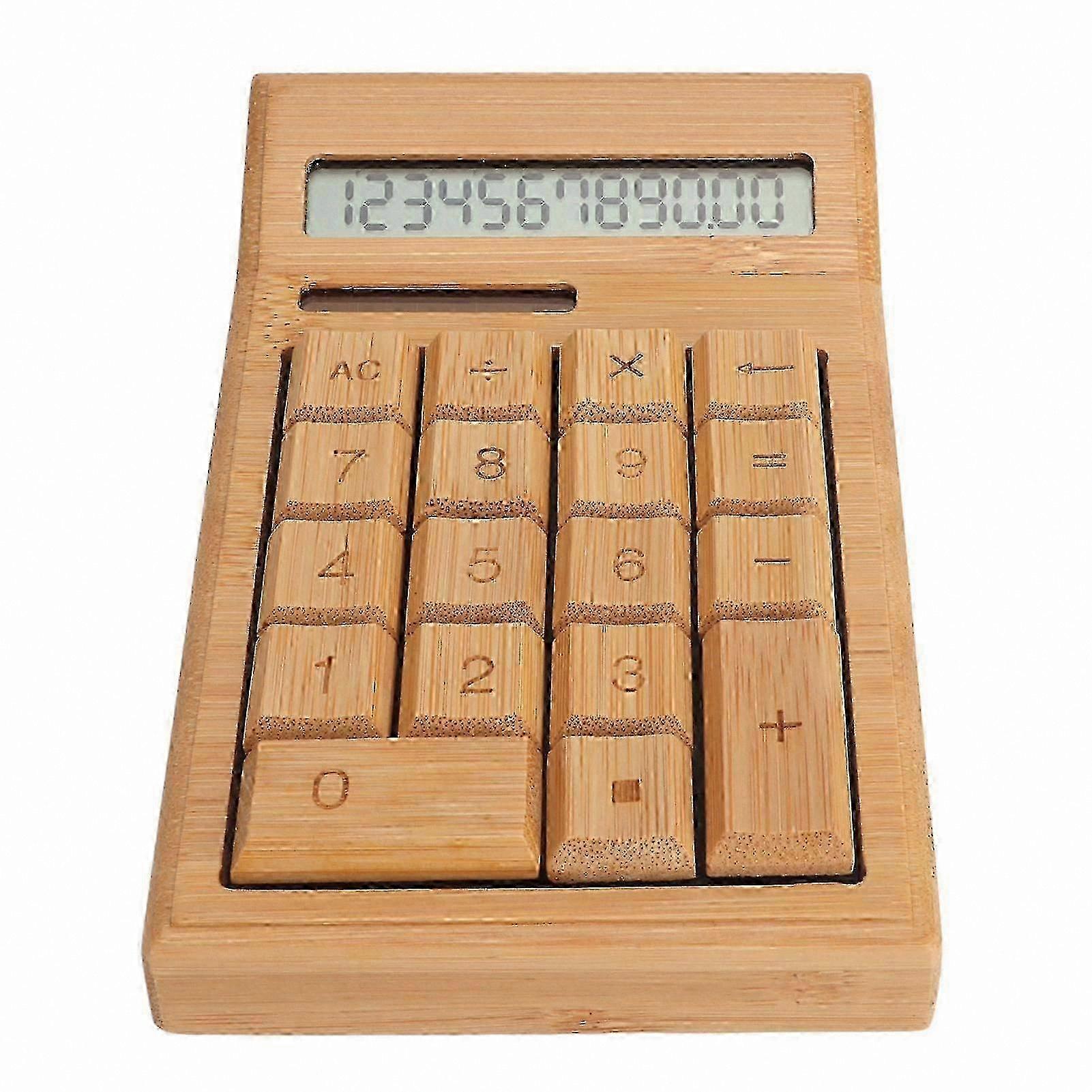 Dual Power Solar Calculator with 12-Digit LCD Display and Bamboo Design for Students