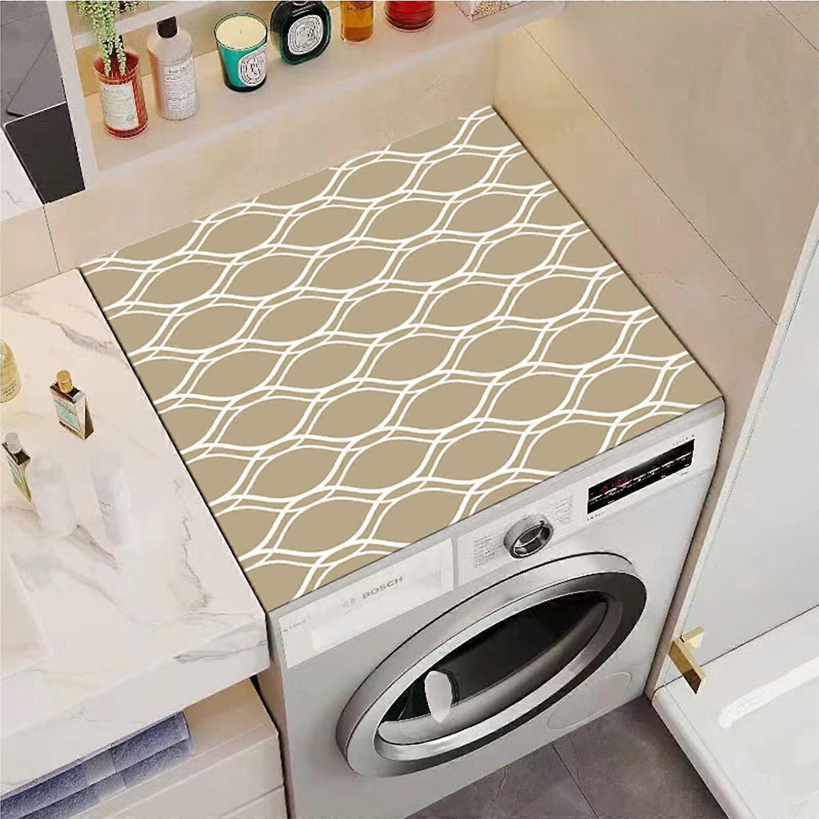 Washer and Dryer  Protector Geometric Pattern 50x60cm Khaki Absorbent DustProof QuickDry AntiSlip Mat