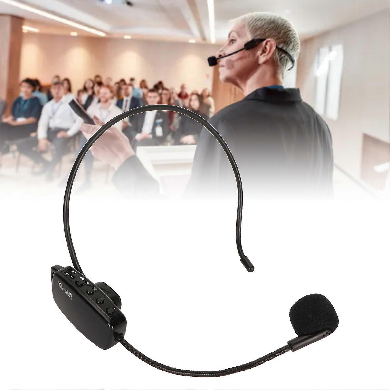 Wireless Microphone Headset Noise Reduction Rechargeable LED Digital Display UHF Head Mic for Teaching Stage 