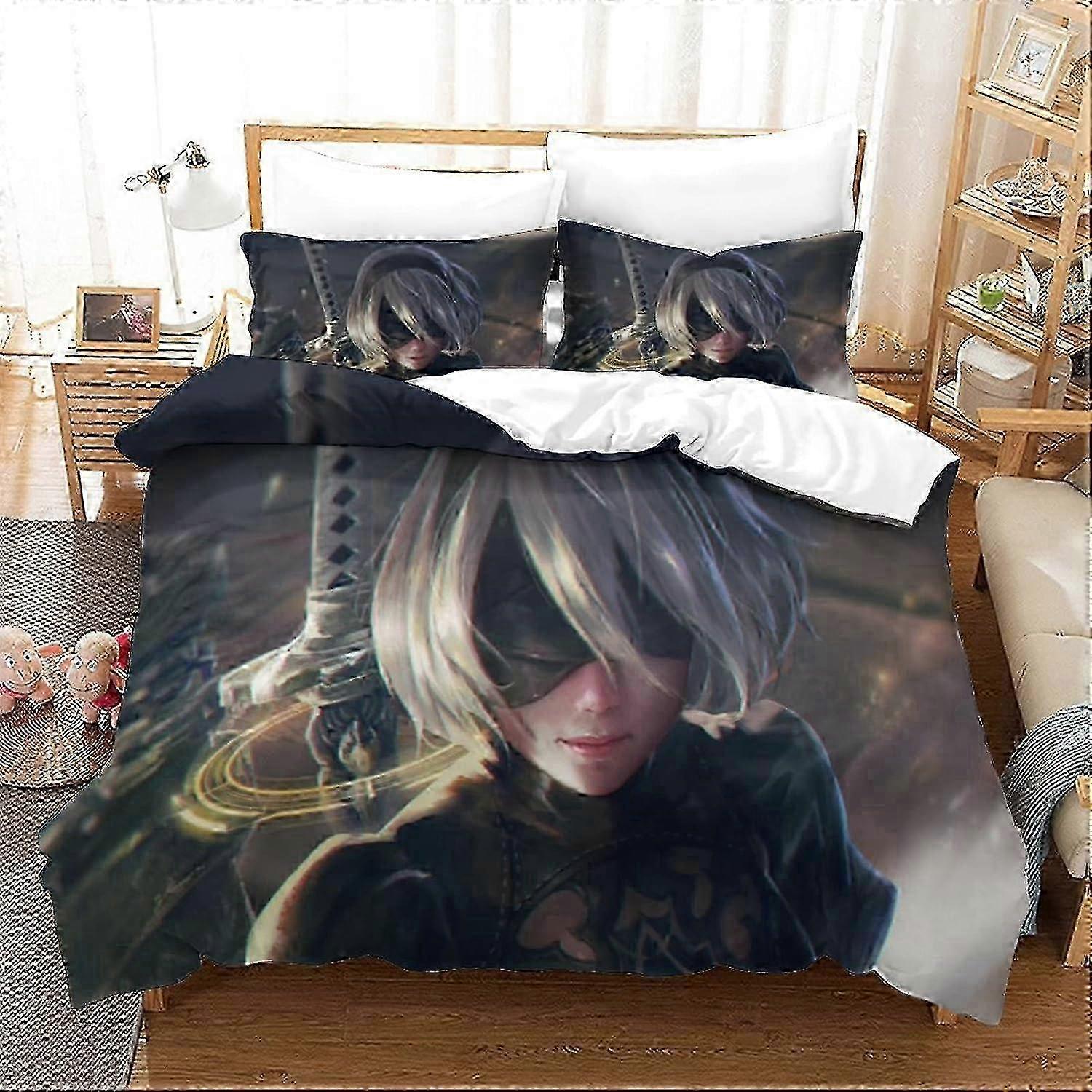 Nier Automata Duvet Cover Set, Yorha No Type B Printed Bedding Set, Pillowcases, Hidden Zipper, Microfiber, Double 135*200 CM
