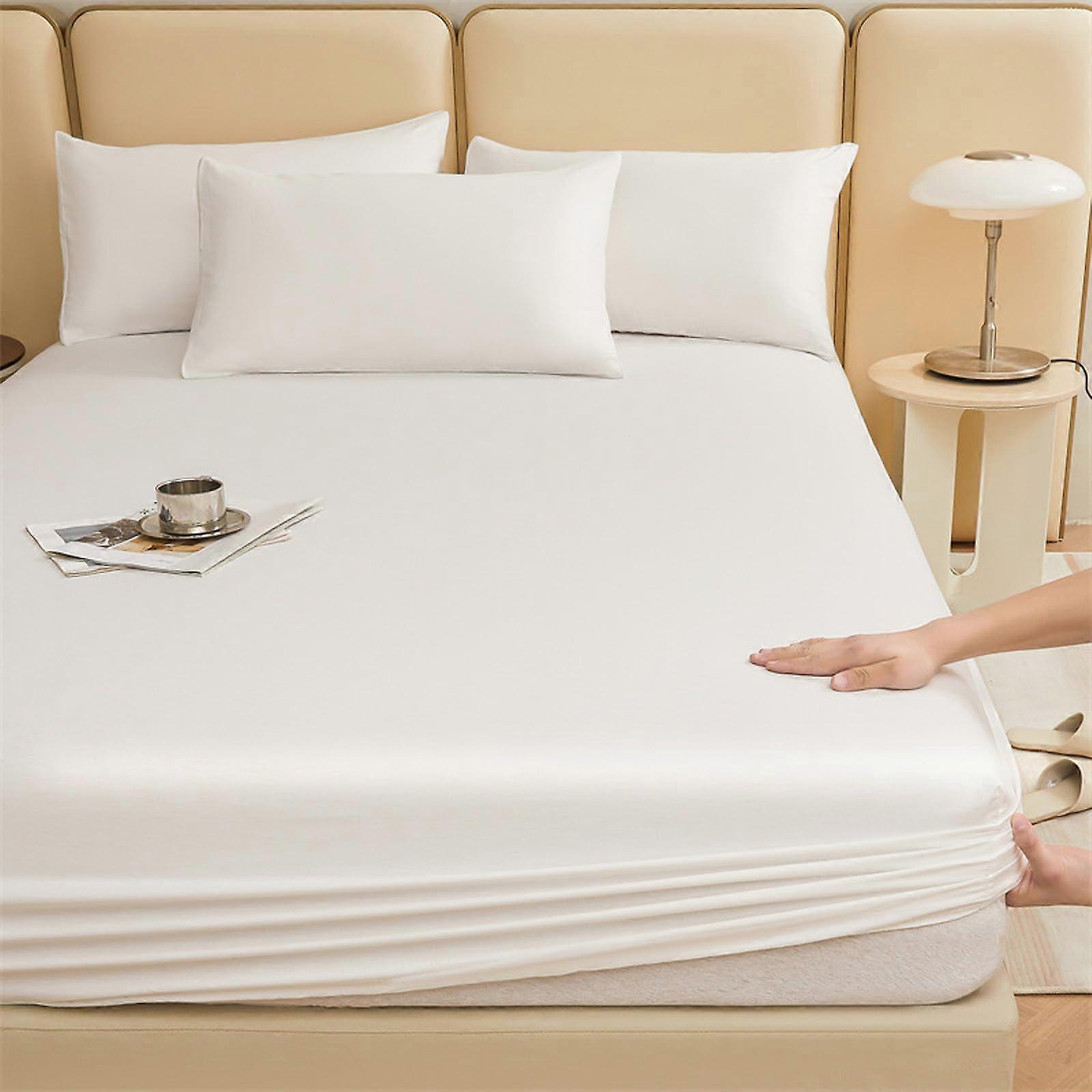 Fitted Bed Sheets 180x200 White Combed Cotton Jersey Stretch Deep Corner 25cm 3 Piece Set