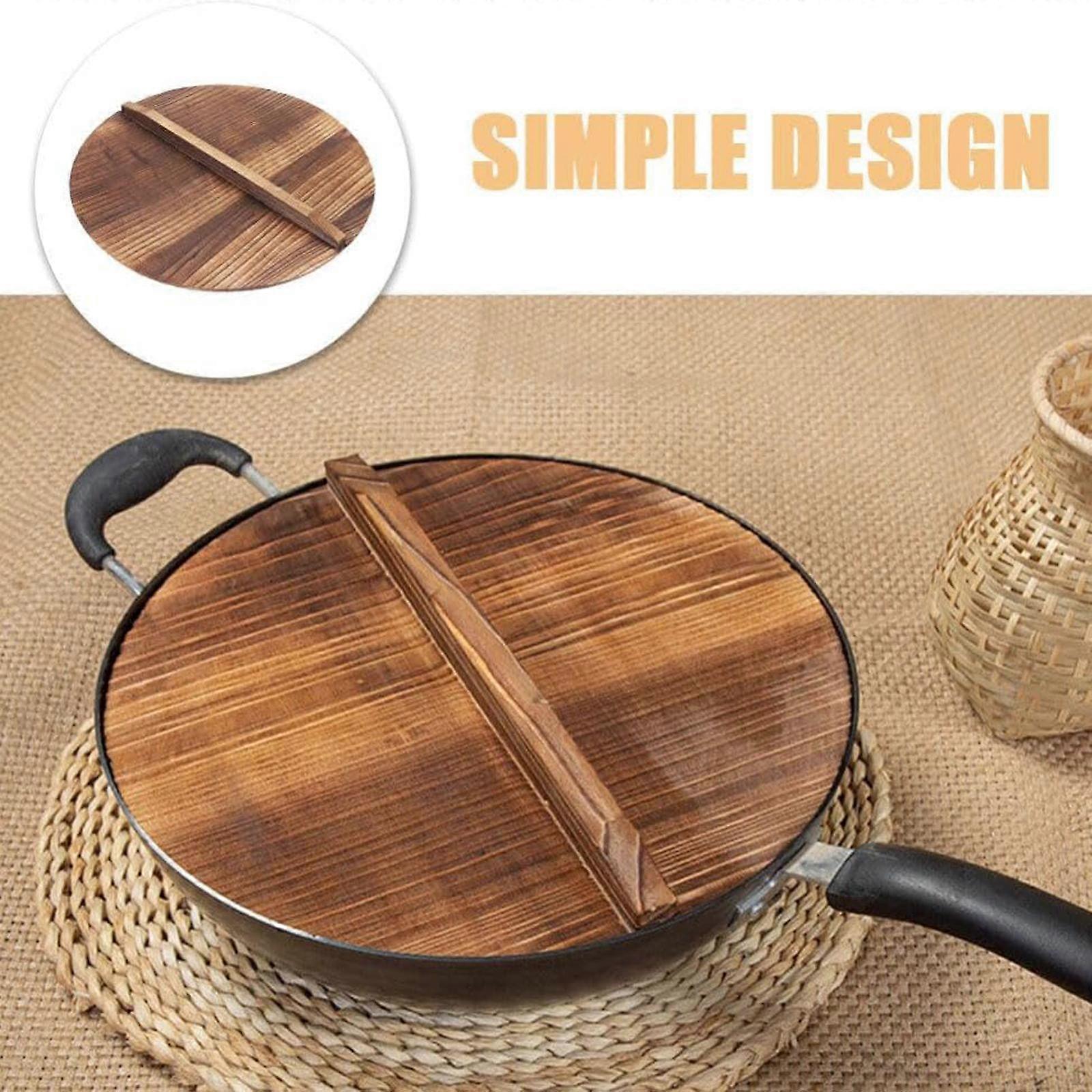 Universal Wooden Lid for Frying Pan with Handle Kitchen Accessory