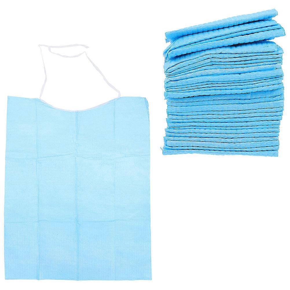 Blue PVC Waterproof Bib for Elderly Practical Disposable Eating Bib 60Pcs