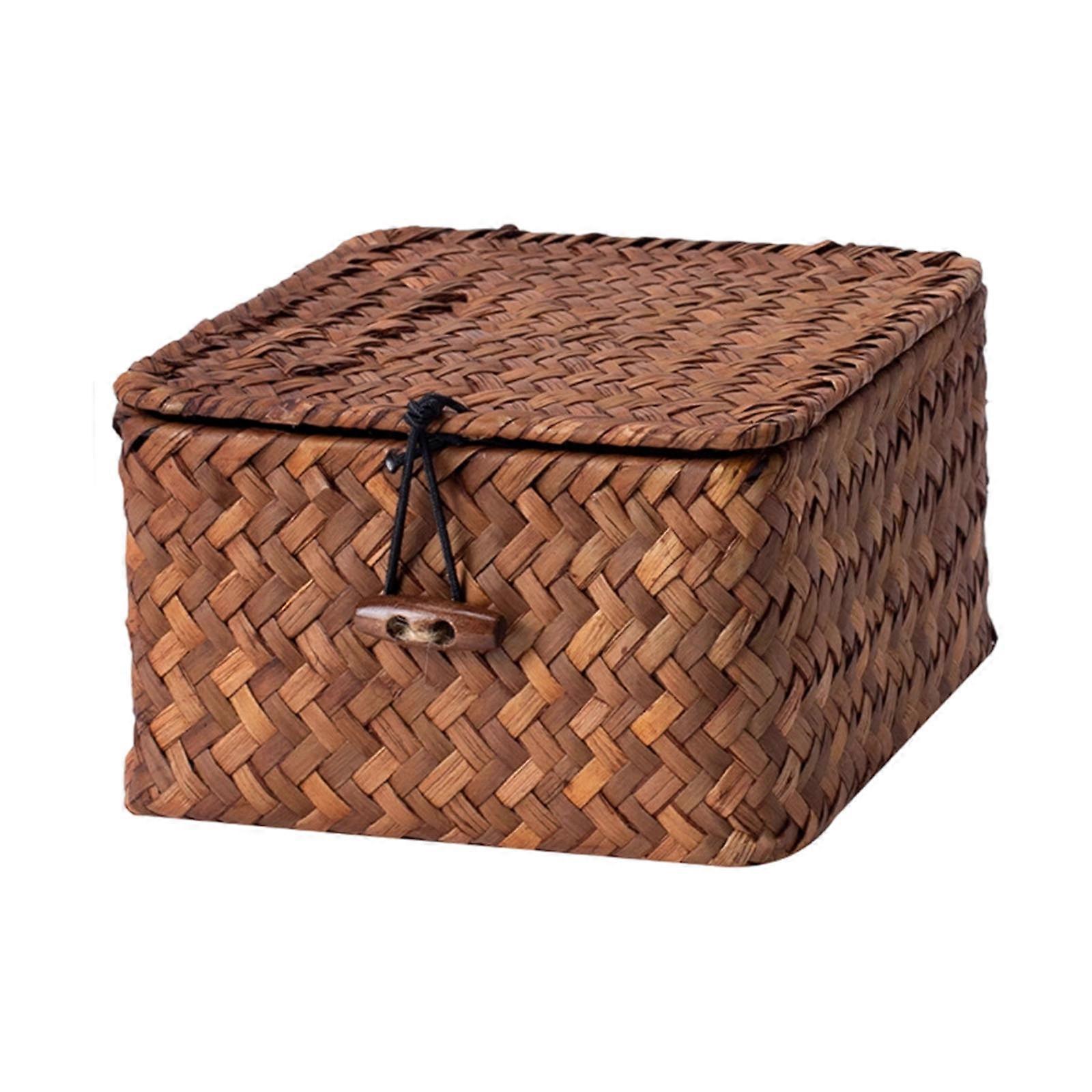 Handcrafted Grass Storage Box with Lid Snacks Container Practical Decorative Home Storage Solution With Cover  S