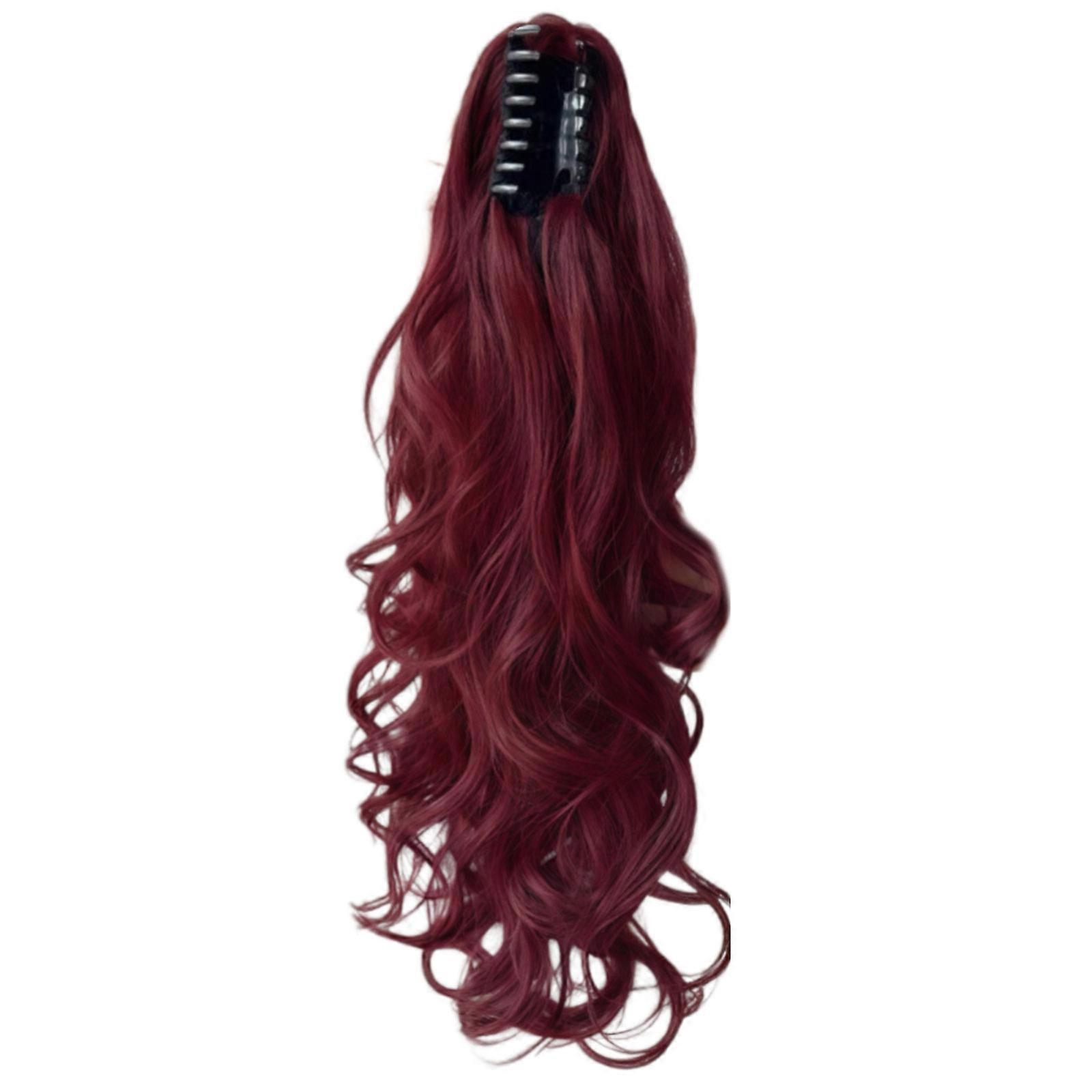 Natural Looking Synthetic Ponytail Clip Gray Color Big Waves For Office And Social Event  Claret