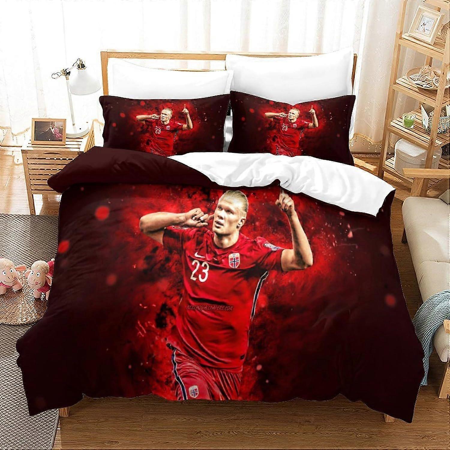 مجموعة غطاء لحاف إيرلينج هالاند حجم الملك 3D كرة القدم سوبر ستار مطبوعة زخرفية الفراش غطاء لحاف مجموعات الفراش غطاء المعزي الاطفال البالغين في سن المراهقة