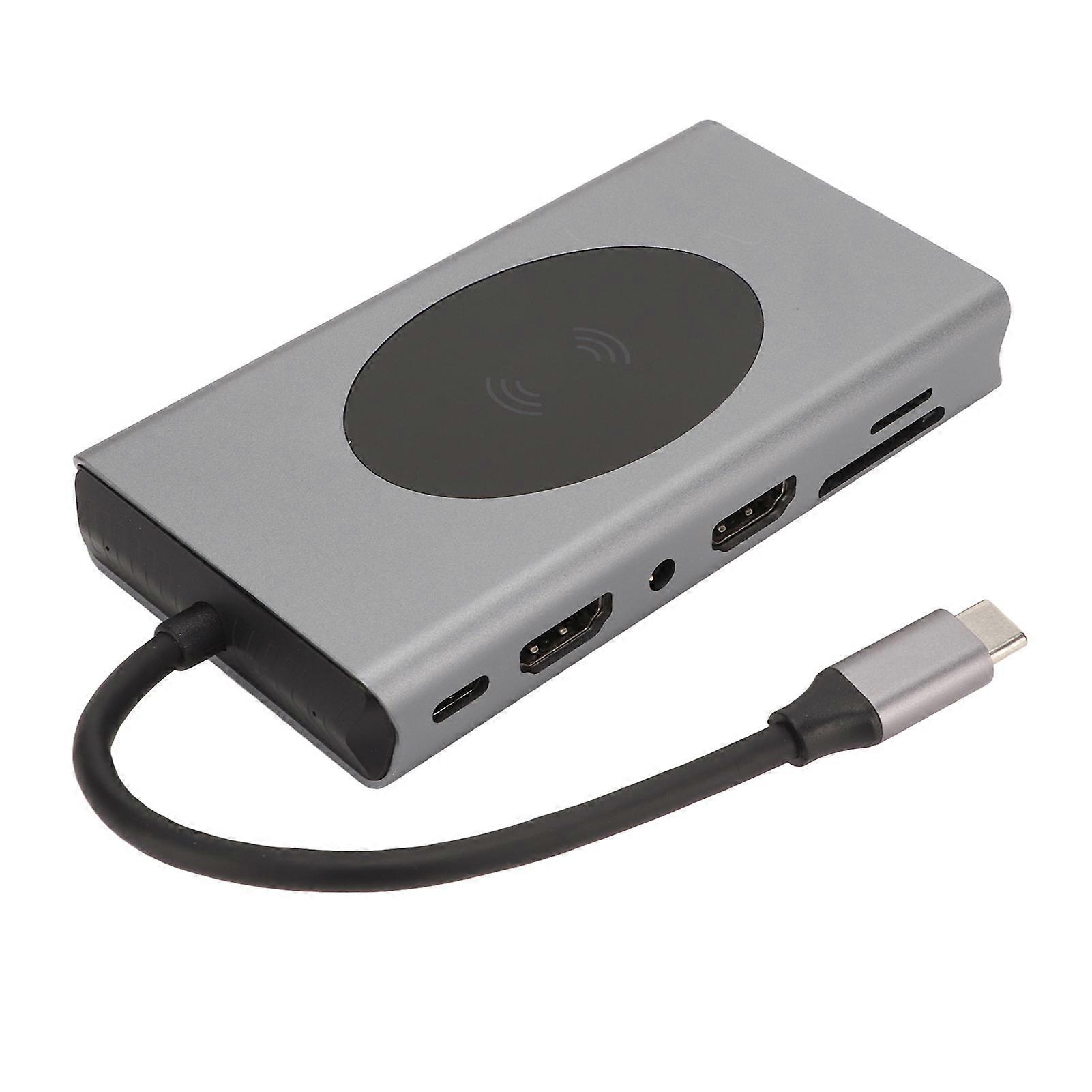 USB C Laptop Docking Station 14 in 1 Type C Hub Multiport Adapter 5 USB SD TF RJ45 PD AUDIO3.5 Dongle Grey