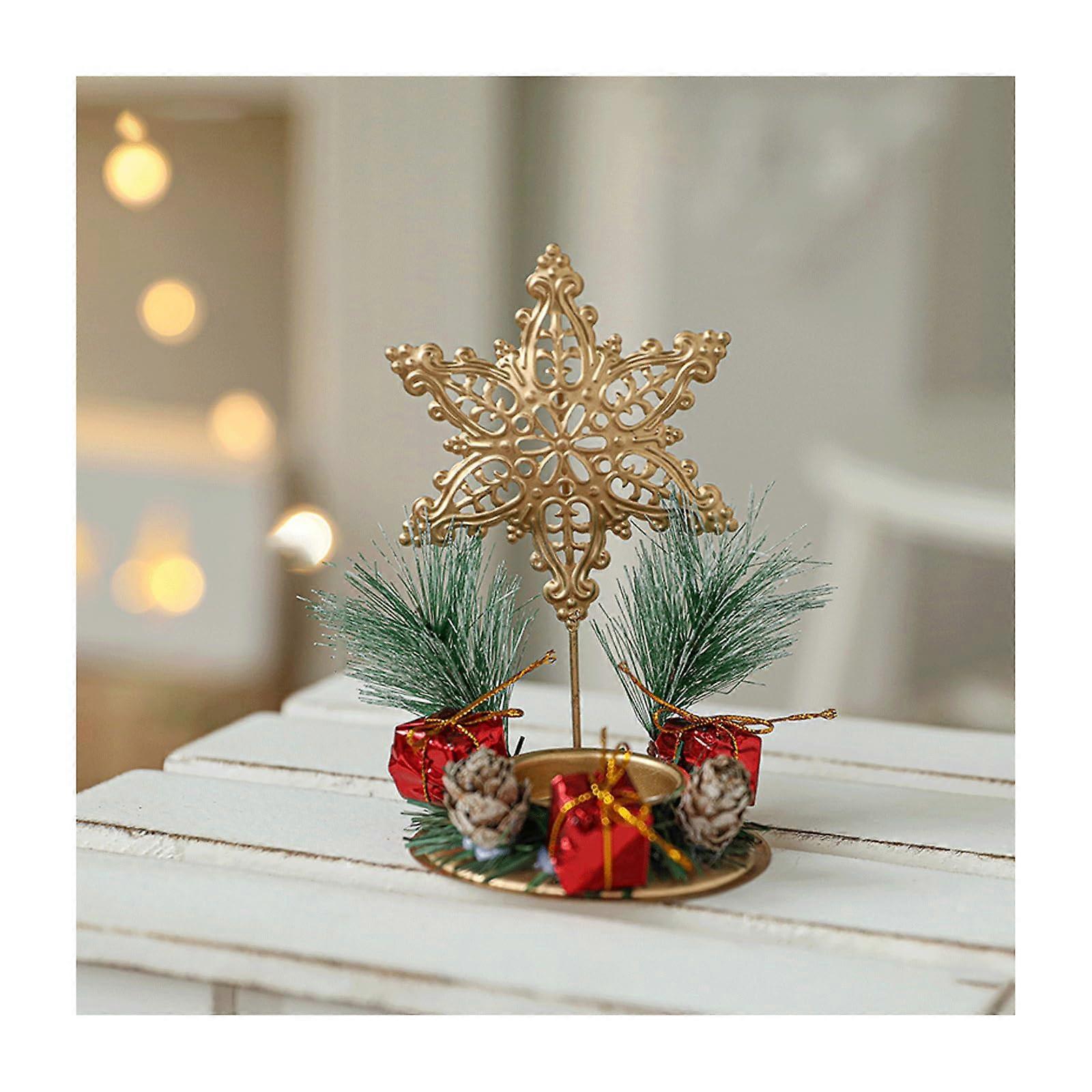 Christmas Candle Holder Centerpiece with Red Berries and Pine Cones for Dining Table or Mantle Decor