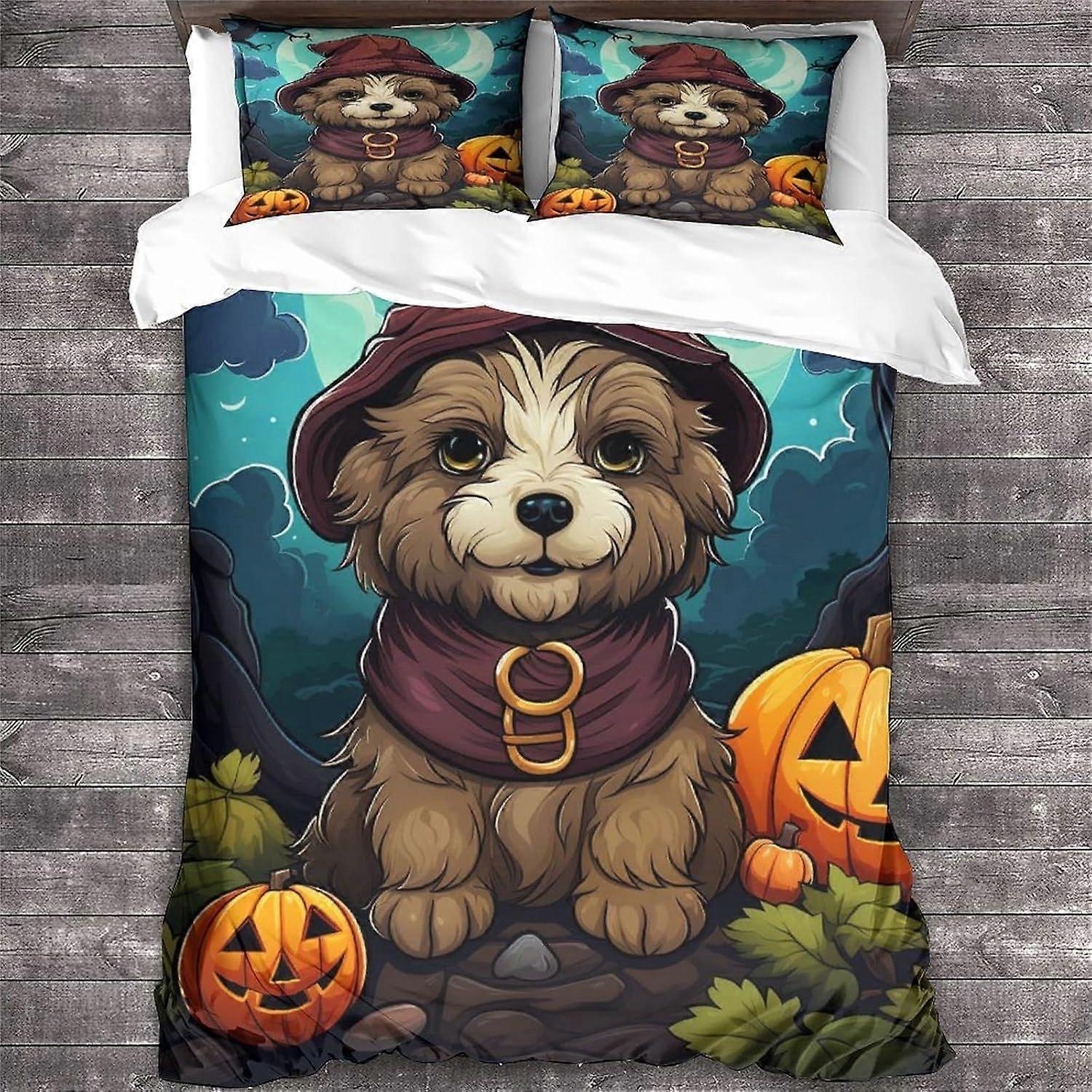LikeEj Dog Duvet Cover Set Halloween Bedding Set 3 Peças, Microfibra macia 3D Animal Pattern Collt Cover Zipper Closure com fronhas