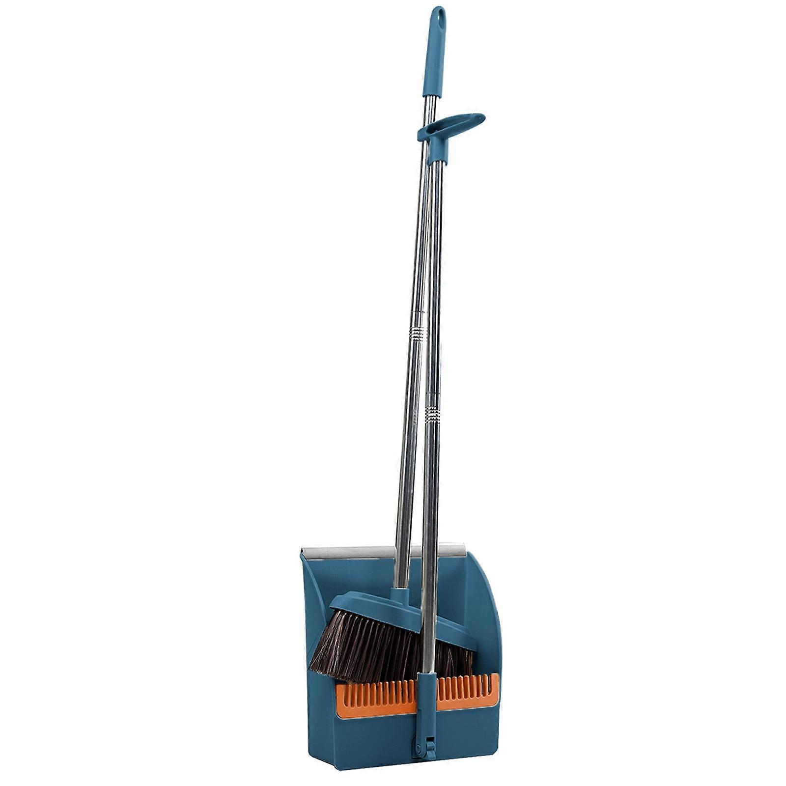 VALSEEL Rotatable Broom & Dustpan Set with Scraping Teeth, Standing Storage Buckle, Compatible with Home Cleaning