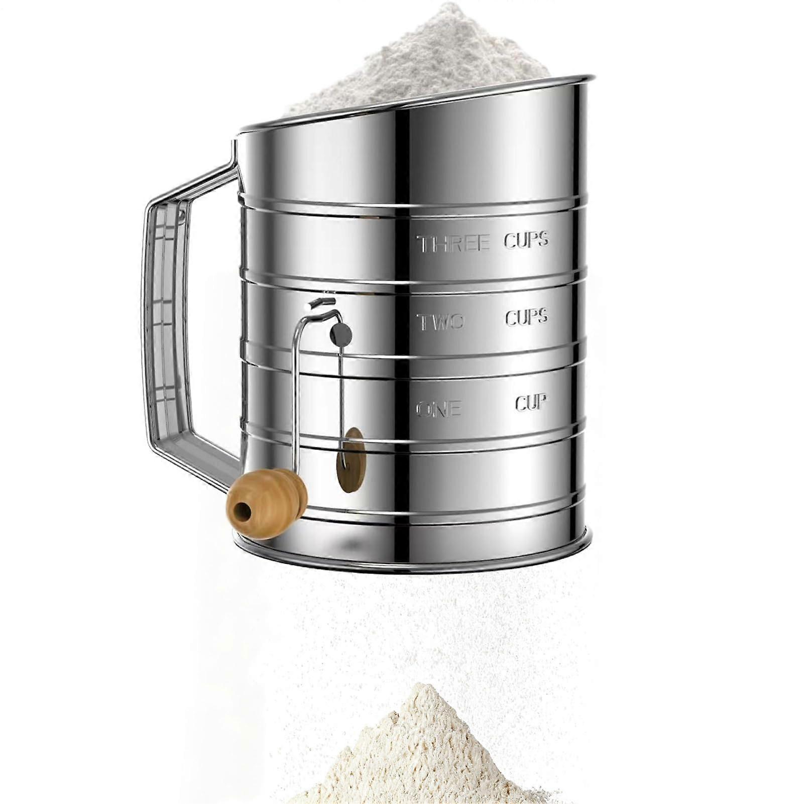 Flour Sifter with Agitator Fine Mesh Stainless Steel Sieve for Baking Cupcakes Bread Pastries