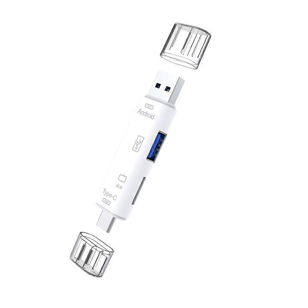 5 in 1 USB 2.0 Type C/USB /Micro-USB/TF/SD Memory Card Reader, White