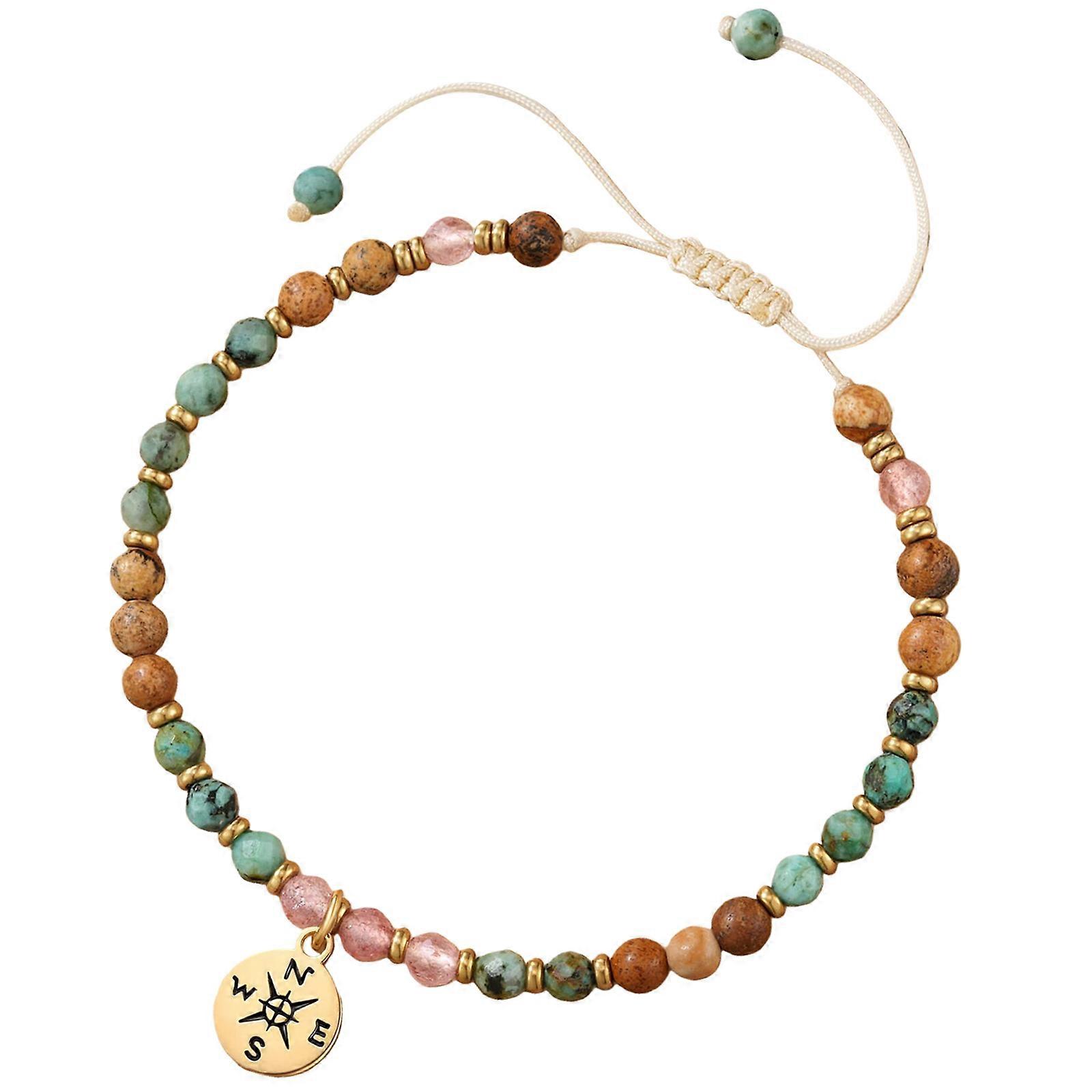 Elegant Bracelet with Compass Charm Natural Stone and Alloy Decorations Including Flat Knot Weaving for Comfortable Multicolor