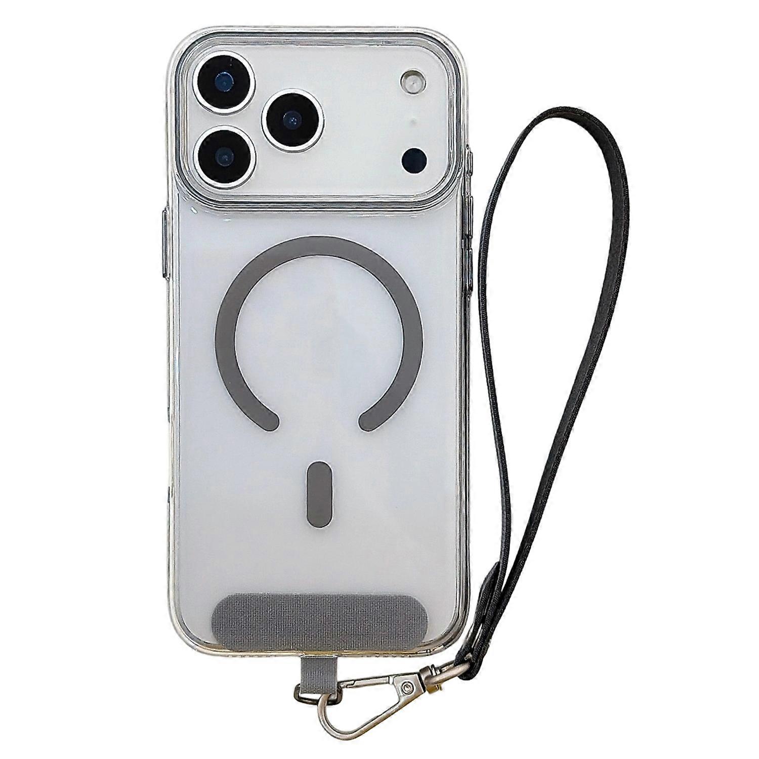 For iPhone 17 Pro Max Case Compatible with MagSafe Hard PC Clear Phone Cover with Wrist Strap - Dark