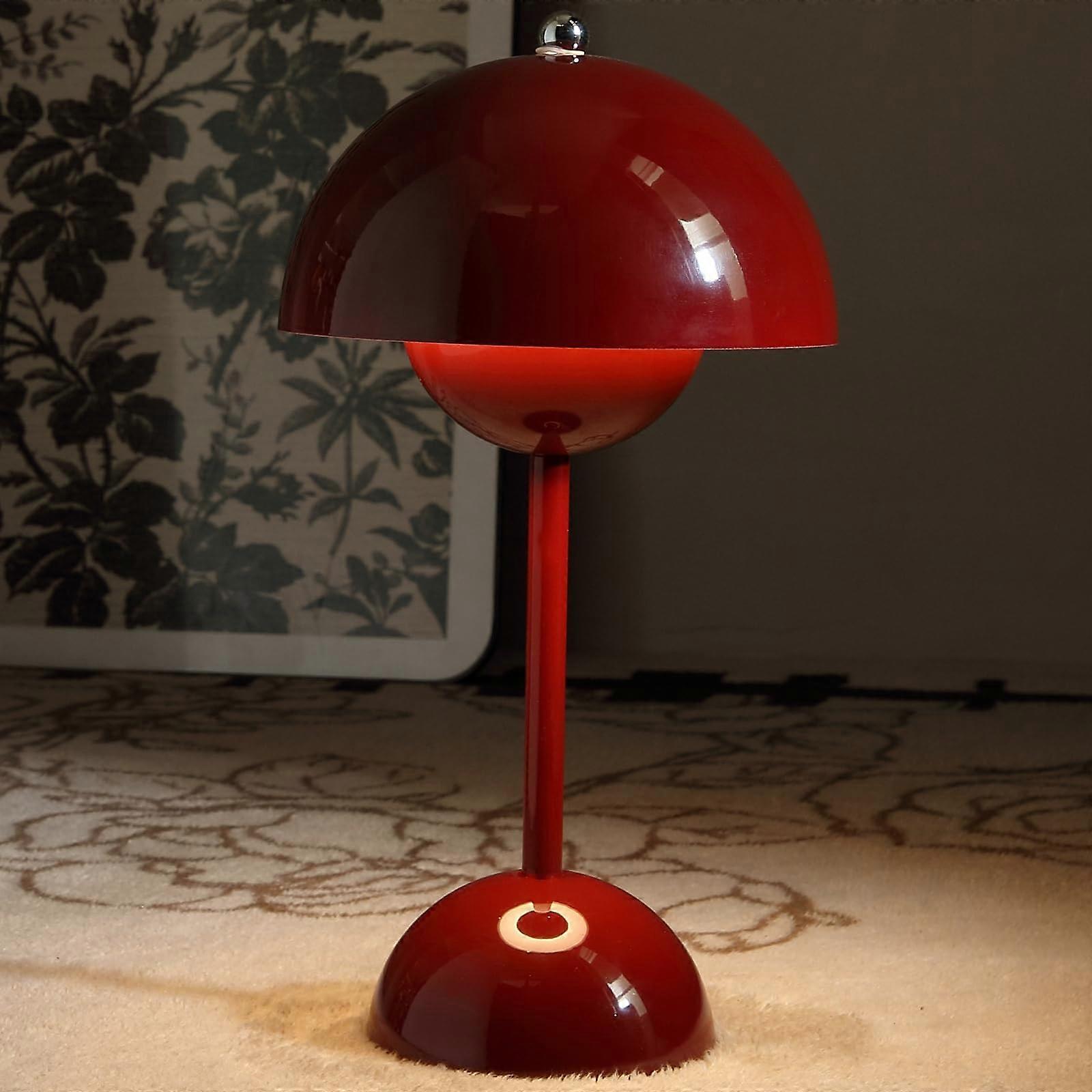 Cordless Table Lamp with Touch Control Dimming, Rechargeable Mushroom LED Light for Bedside or Desk, Red JX048