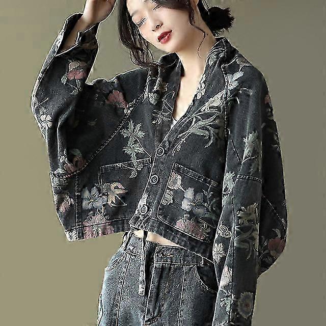 Women Flowers Printed Denim Jackets