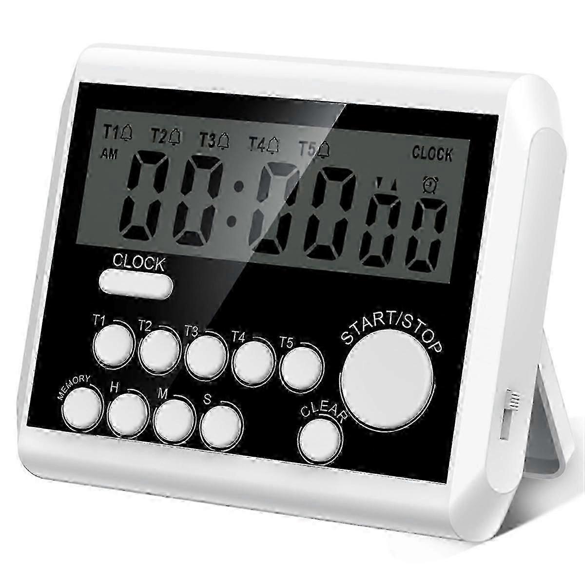 5 Channels Digital Kitchen Timer, Clock Mode with Large LCD Display, Cooking Timer, Loud Volume Alar Edition 1205
