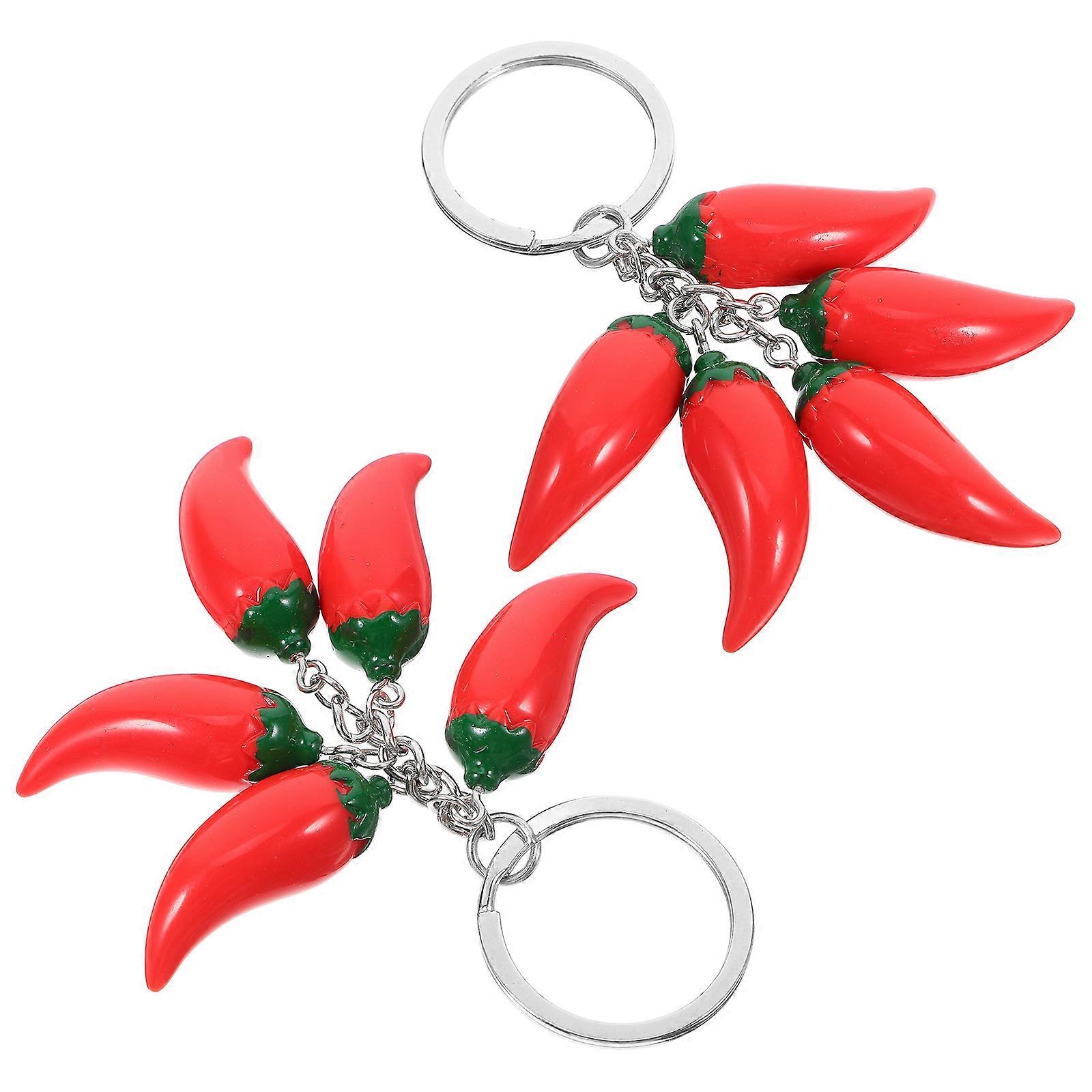 Chili Keychain Alloy Key Holder for Keys with 2Pcs Red Pendant Set