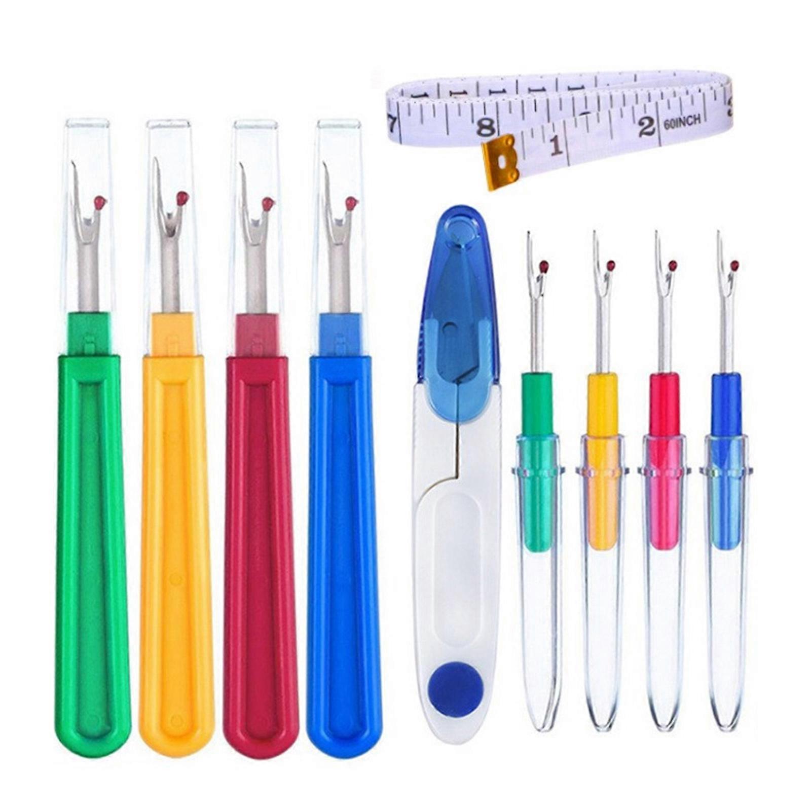 9/10Pcs Seam Rippers with Tape Measure and Scissors, Thread Remover Tool for Sewing, Needlework Pattern, Removing Thread Multicolor