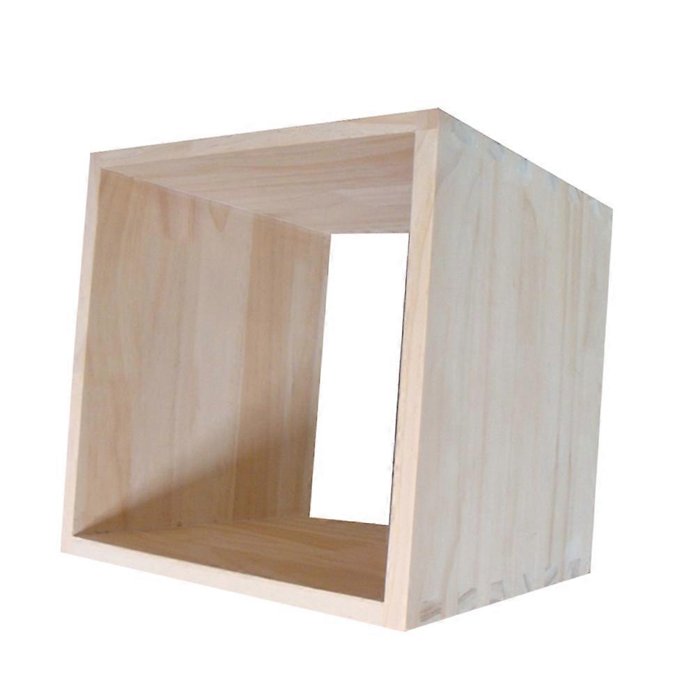 Unfinished Wood Storage Cube for Storage Beige Solid Wooden Box