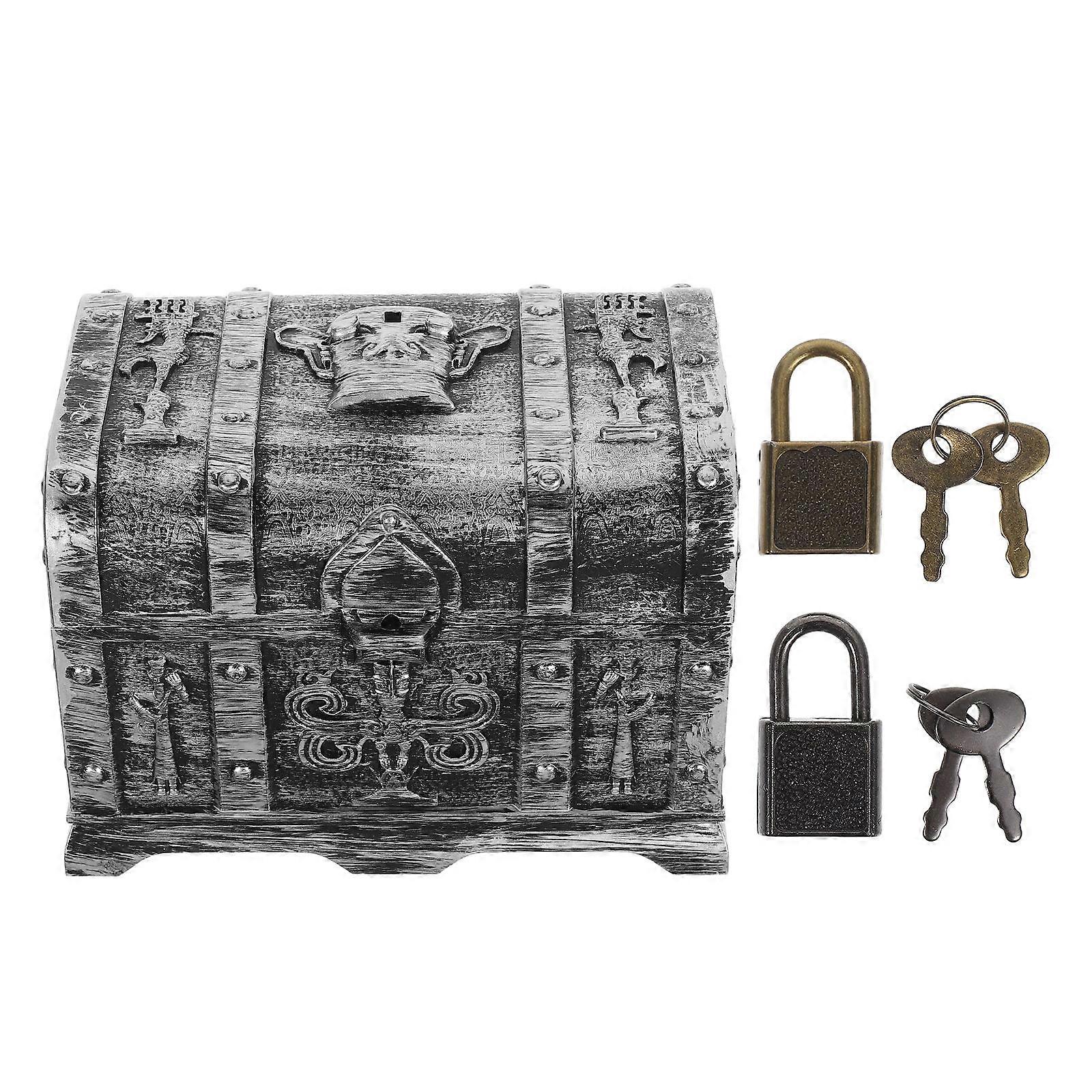 Silver Halloween Plastic Treasure Chest for Storage Lockable Chest