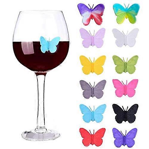 Wine Glass Charms Set of 12 Butterfly Silicone Markers with Suction for Wine Tasting Party
