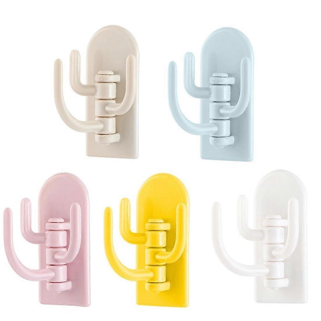 5pcs Self Adhesive Rotating Coat Hooks 180° Swivel Waterproof No Drilling for Kids Wardrobe