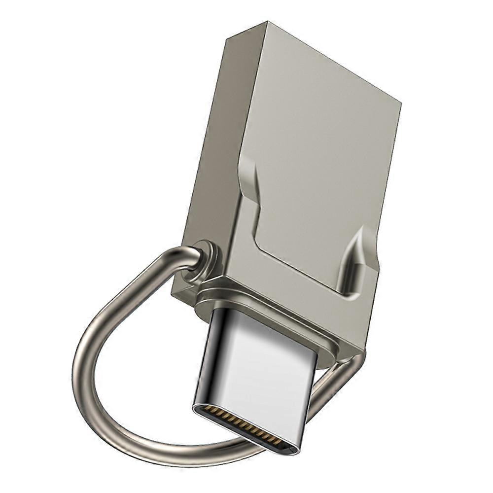 128GB Type-C/USB 2 in 1 Metal Flash Drive Tablet Phone Computer Storage U-Disk with Ring
