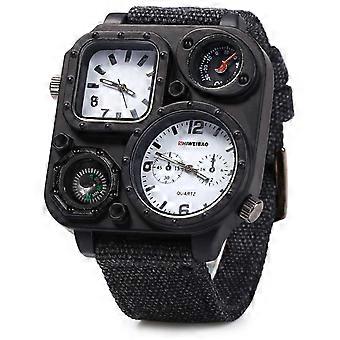 Domineering Dual Movement Large Dial Watch Outdoor Canvas Band miesten kello