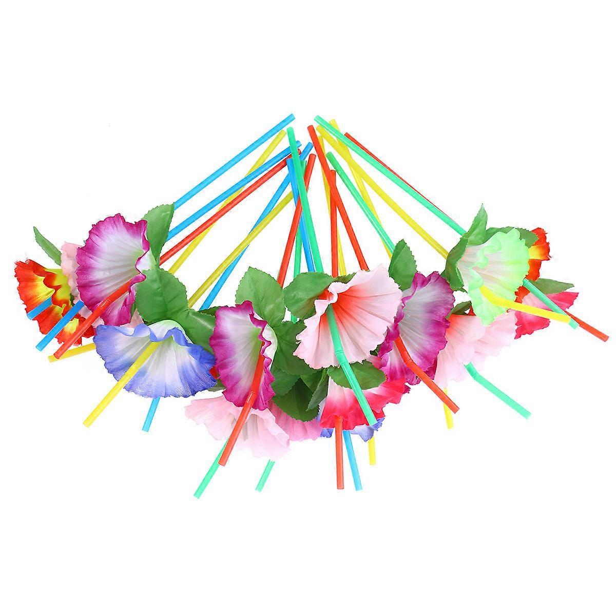 Flower Flexible Drinking Straws Bendable for Party Use 24Pcs Assorted Color