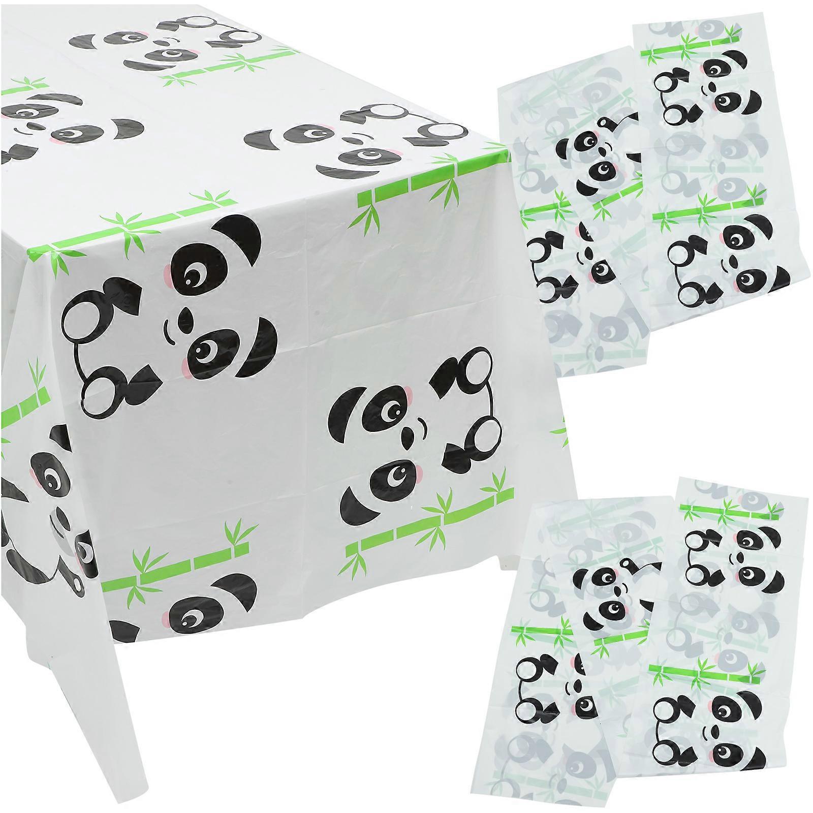 Birthday Party Table Cloth Panda Print Decor Reusable Waterproof Plastic Rectangular Simple and Chic 3Pcs