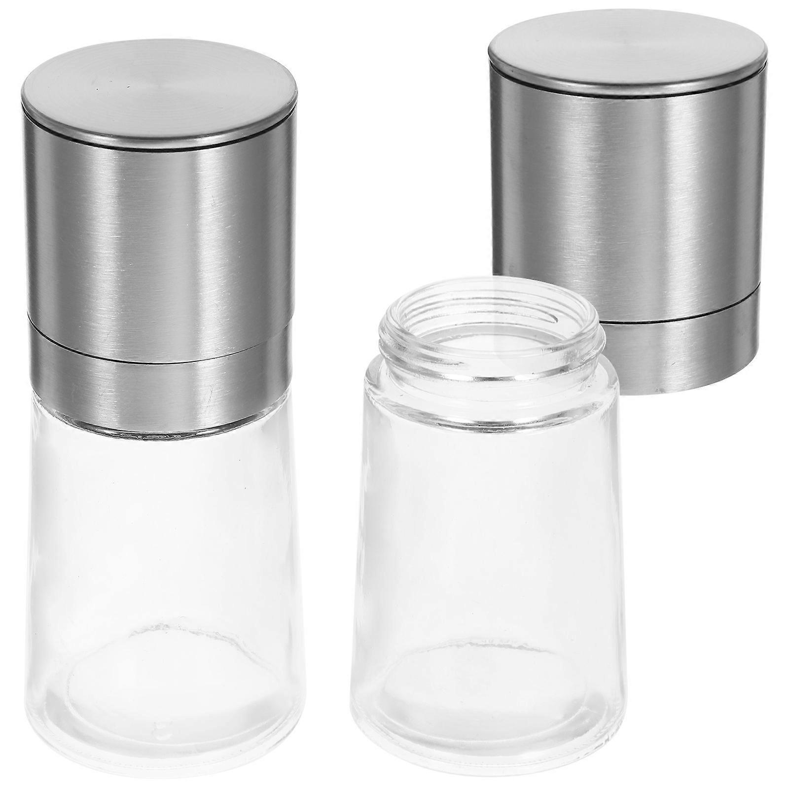 Glass Manual Pepper Grinder Cylindrical Design For Kitchen Use 2Pcs