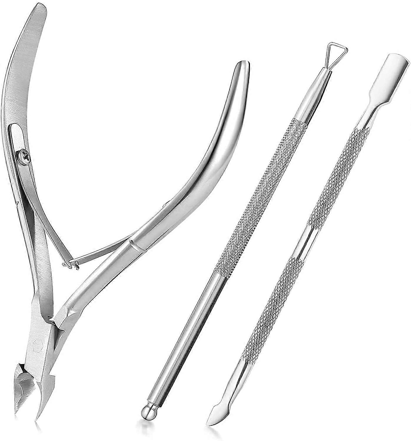 Cuticle Scissors and Nippers Set Stainless Steel Sharp Blades Ergonomic Grip 3Pack Silver
