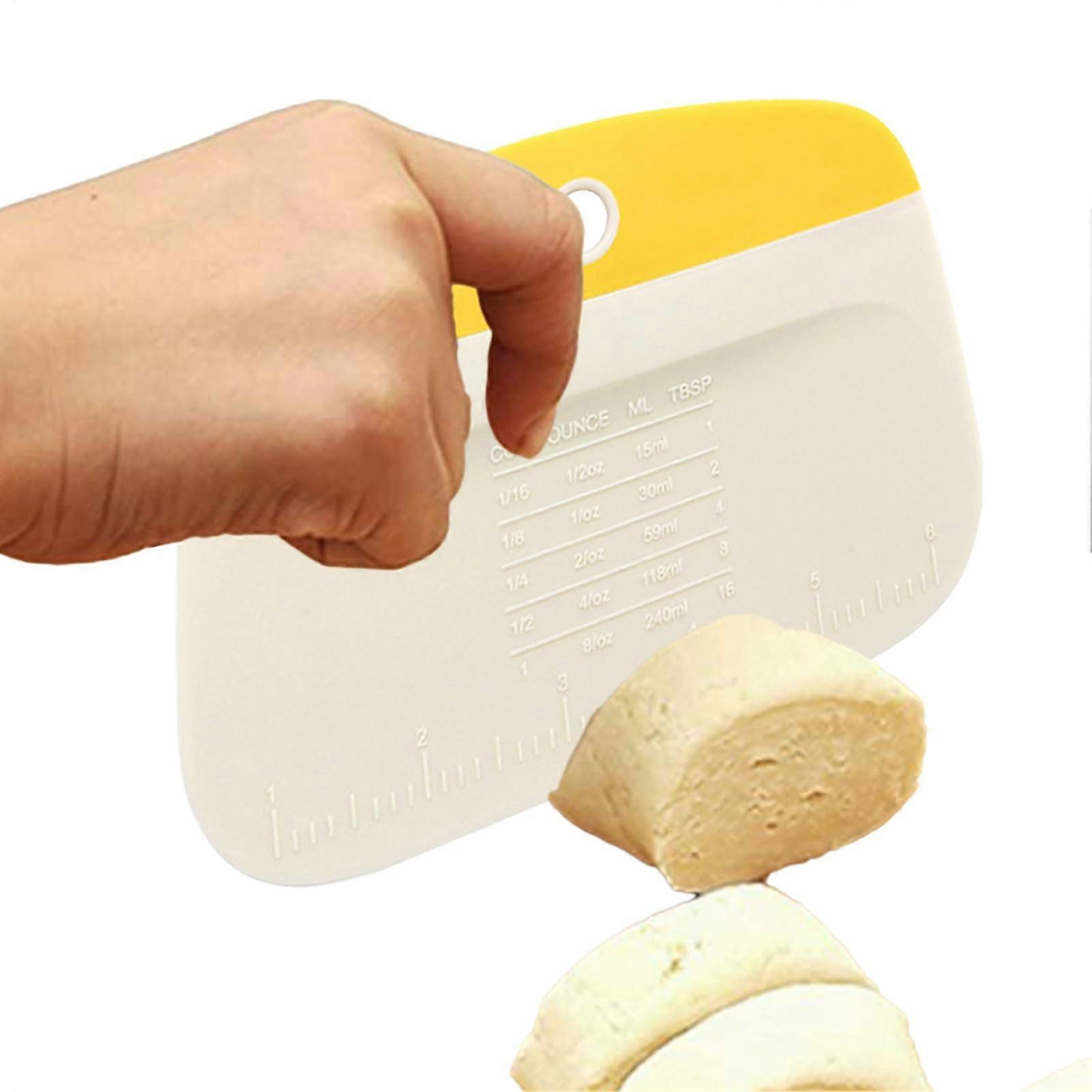 Dough Scraper with Scale and Hook Hole Plastic Dough Cutter for Baking and Kitchen Use Yellow