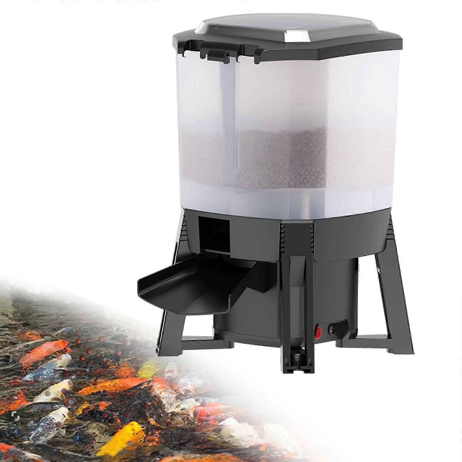Automatic Fish Feeder Solar Powered 6L Waterproof with Timer for Outdoor Koi Ponds