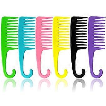 Wide Tooth Detangling Comb Set of 6 for Curly, Thick and Wet Hair with Ergonomic Grip in Vibrant Colors