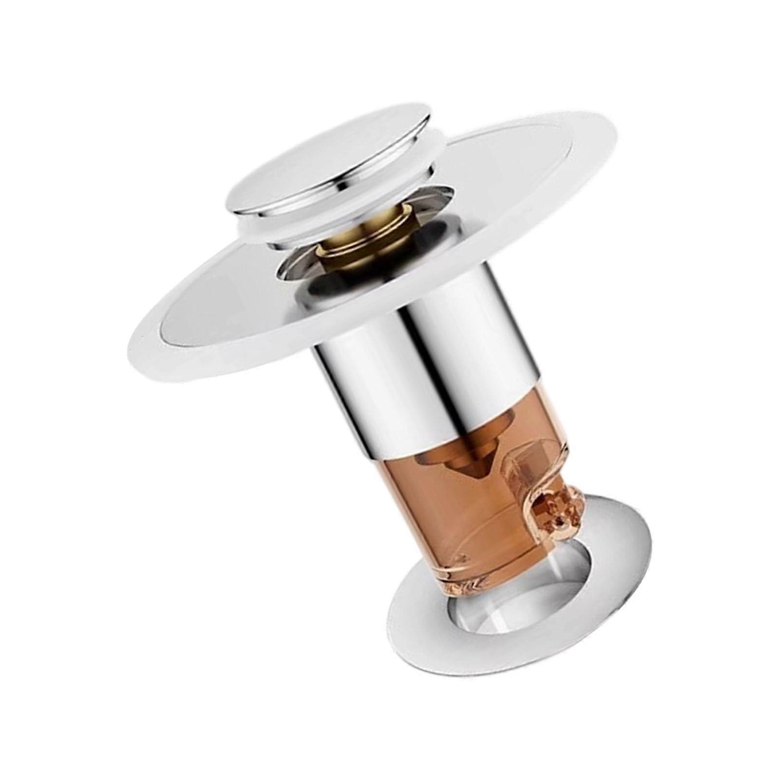 Brass Sink Drain Stopper with Odor Blocking Seal and Clog Prevention, Rust Resistant Silver Finish