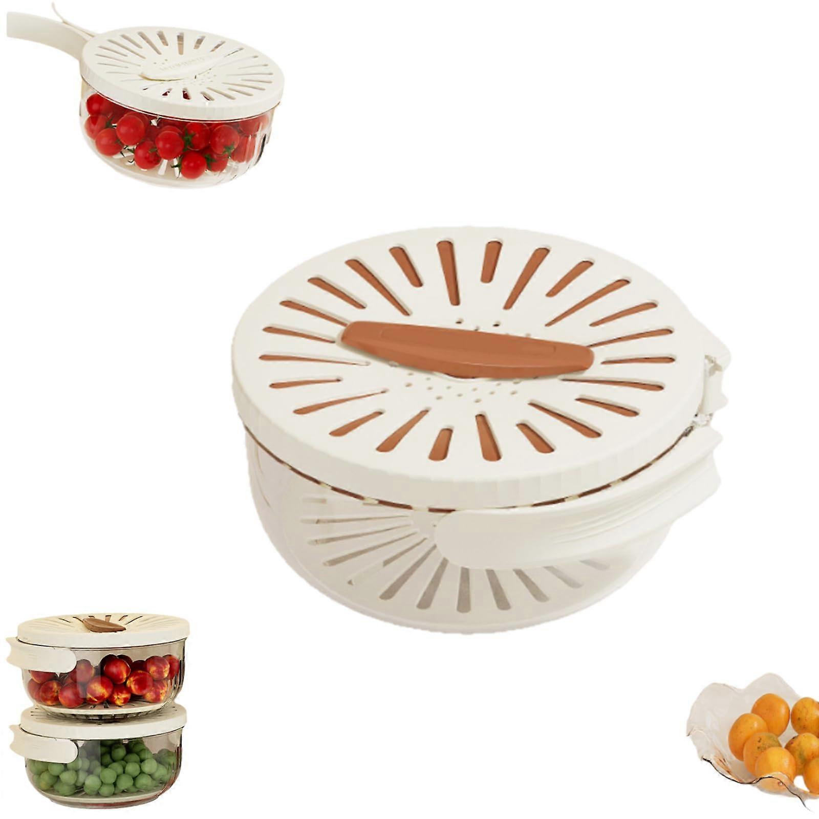 2in1 Fruit Strainer with Lid, Multifunctional Kitchen Colander Basket with Foldable Handle, Brown Large