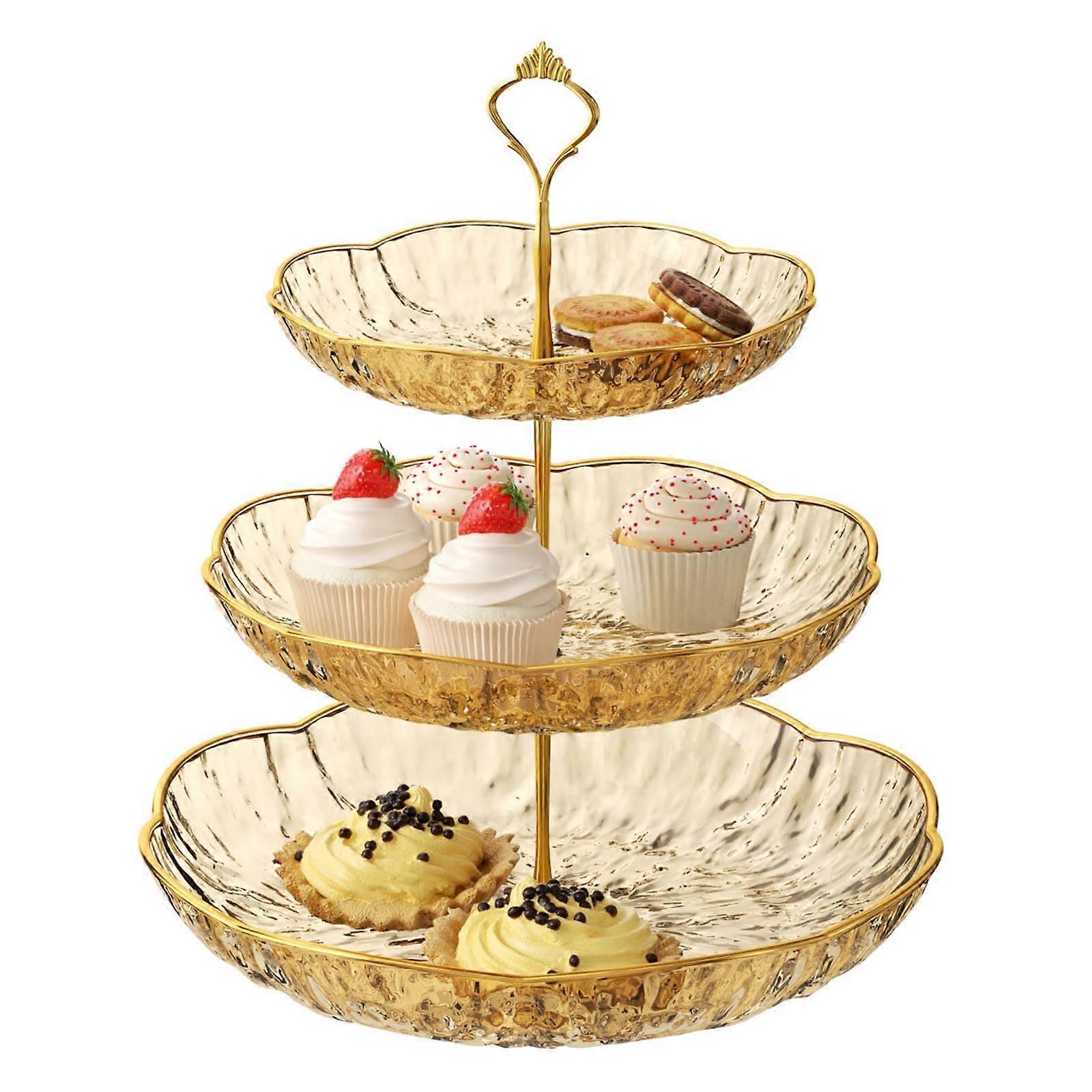 Gold 3Tier Serving Tray with Lids for Fruit and Snacks, SpaceSaving Organizer for Kitchen