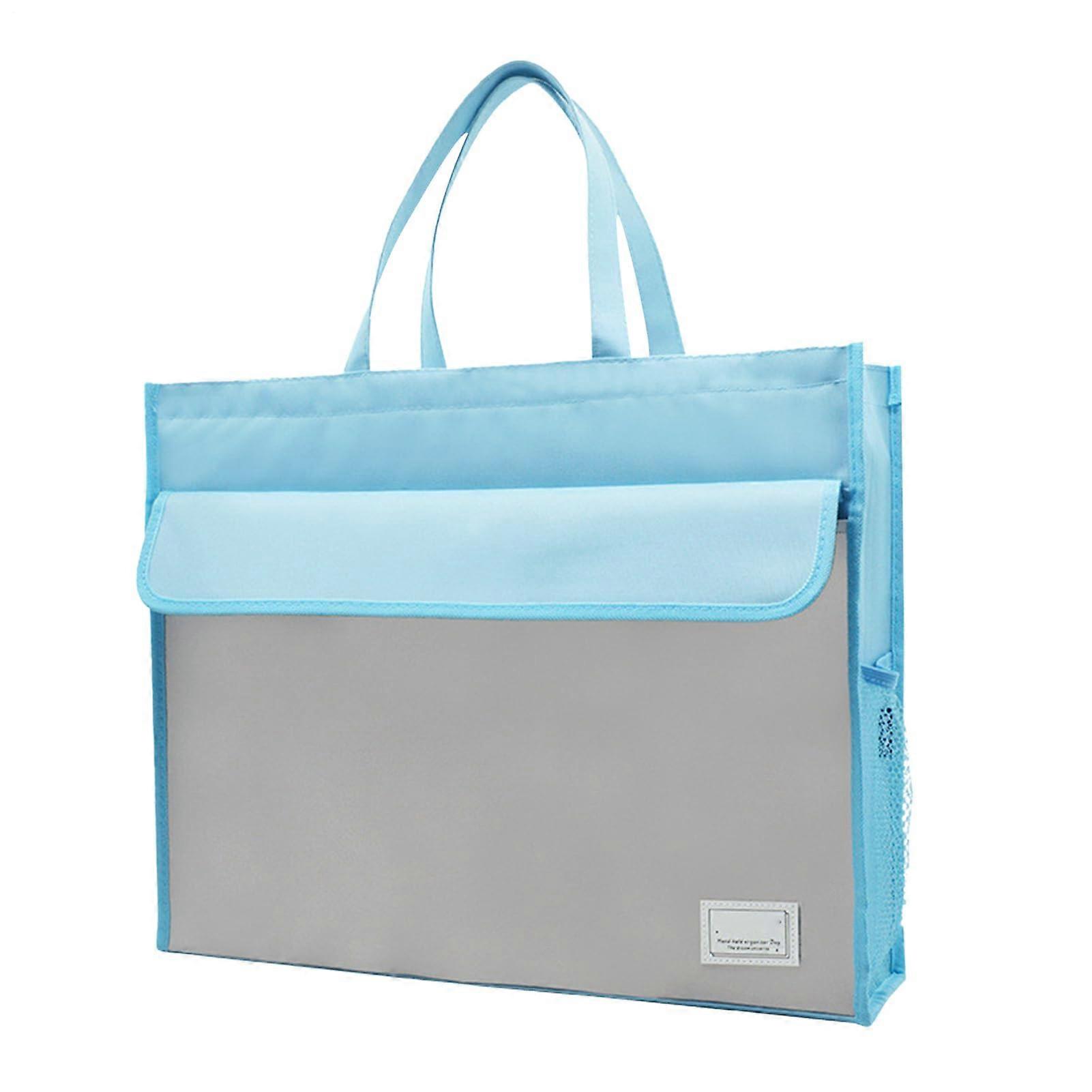 A3 Document Bag with Handle, Dual Layer Large Capacity Zipper File Organizer for Papers and Artwork Blue