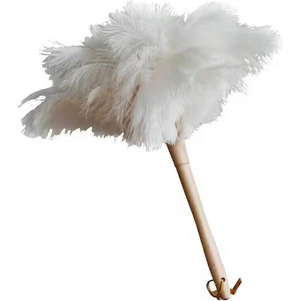Ostrich Feather Dusters, Naturally Soft, Easy to Dust, Multi-Purpose Use, Solid Wood Handle, 41cm, White